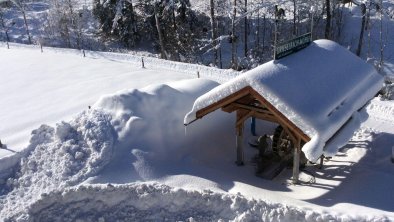 Our water wheel behind the house in winter