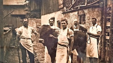 Cow  stable, with great grandfather, ca. 1910