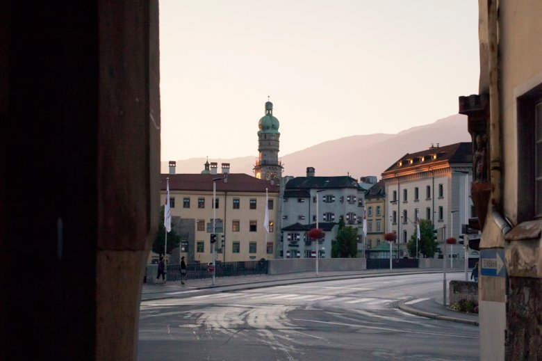 View from the H&ouml;ttinger Gasse road looking towards the medieval city centre of Innsbruck.