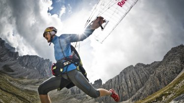 One of four challenges across multiple forms of terrain: Paragliding at the Dolomites Man, © Mirja Geh/Red Bull Content Pool