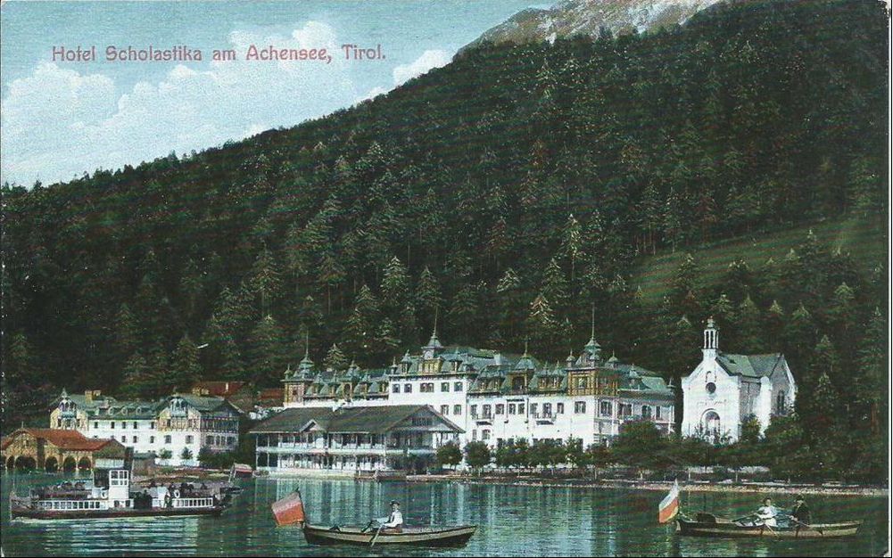 Alte Postkarte des Hotels Scholastika am Achensee