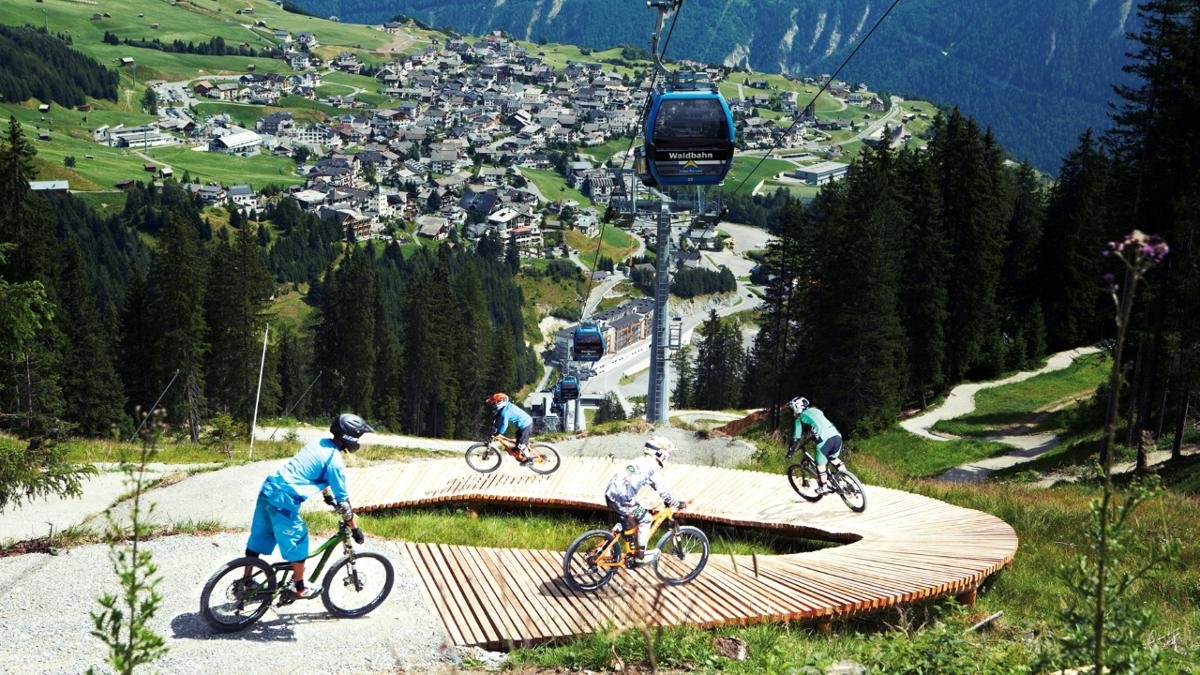 With its blue (easy), red (intermediate) and black (expert) trails, the Bikepark Serfaus-Fiss-Ladis has plenty of options for riders of all abilities, from beginners to pros. Bikes and riders are transported up to the park via theWaldbahn cable car. Guides are also available., © Christian Waldegger