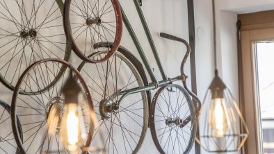 Art made from antique bicycles.