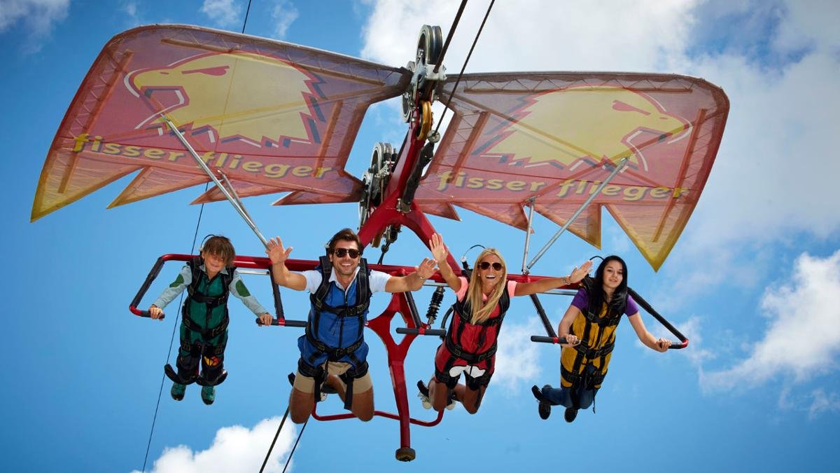 Reaching a top speed of 80km/h, the Fisser Flieger is a heart-pumping adventure for all those with a head for heights. And if that is not enough, how about a little free fall and upside down action on the Skyswing?, © Serfaus-Fiss-Ladis