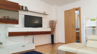 Living room with couch and bunk bed