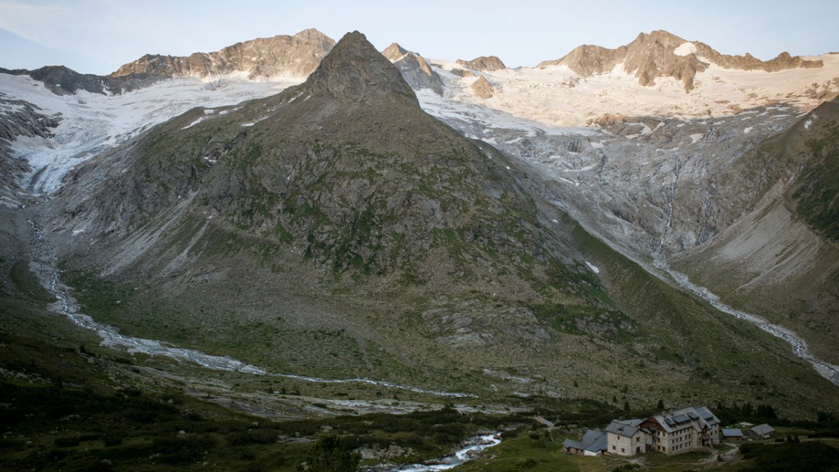 The Berliner Hütte hut on the main ridge of the Zillertal Alps