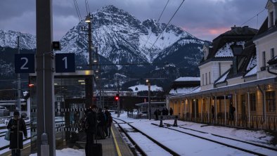 Arrival at Reutte train station in winter